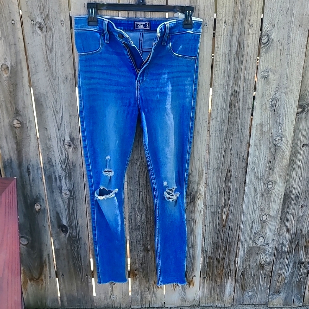 Abercrombie & Fitch Blue Skinny Jeans with Distressed Details